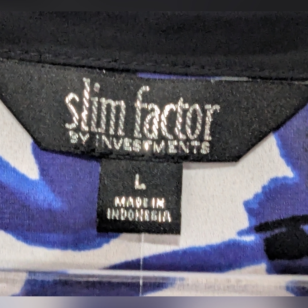Slim Factor Large NWT Tunic Blouse Blue/Black/White Button Down - Picture 7 of 13